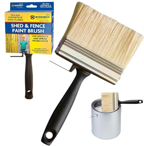 Set Of 2 Shed & Fence Paint Brushes - For Decorating & Painting | Professional, Long Lasting Hand Tool | Includes Clip To Hang Brush When Not In Use - Heavy Duty