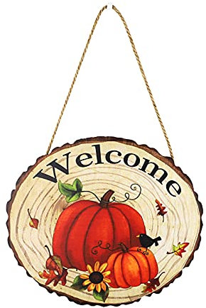 HLTER Herbst-Willkommensschild, Herbsternte Holztürschild Herbstkranz Willkommen Zuhause Schild Rundes Holzschild Haustürschild Holz Hängeschild für Bauernhaus, Haus, Wand, Fenster