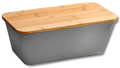 Kesper 58491 Portapane in Plastica, Grigio, con Coperchio in bambù, FSC