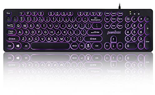 perixx PERIBOARD-317R Wired Backlit USB Keyboard - Big Print Letter - Tri-Color Illuminated LED - Stylish Round Keycaps - US English