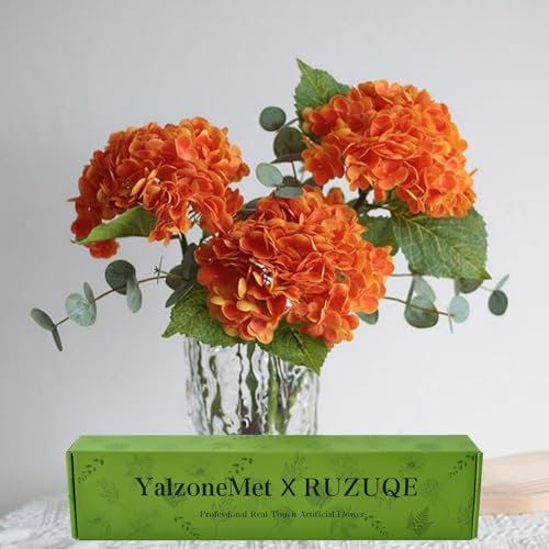 YalzoneMet Künstliche Hortensien, fühlen sich echt an, 53,3 cm, lebensechte Kunstlatex-Hortensien, künstliche Blume für Zuhause, Herbstdekoration, Tischdekoration, Tischdekoration, 3 Stück