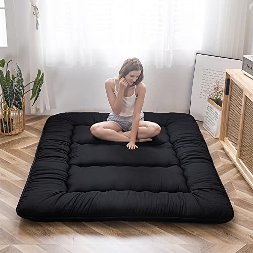 MAXYOYO Futon de Japanese Golvmadrass - Vikbar Futon madrass med 1 sits vadderad sängmadrass för gästresor och camping (svart, 150 x 200 cm)