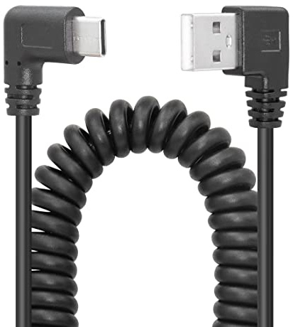 YACSEJAO USB C Ladekabel 90 Grad Spiralkabel USB Typ C Kabel Schnelles Laden und Datensynchronisieren L-Form Powerline Kabel mit den meisten Typ C USB Geräten, rechtwinklig