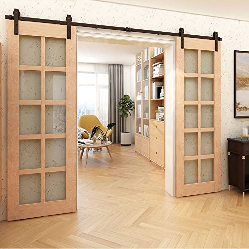 Rail Porte Coulissante Double 244cm Kit Roulette Suspendue Systeme Noir pour 2 Porte Coulissante Interieur 61cm Large, Petite Roue J-forme