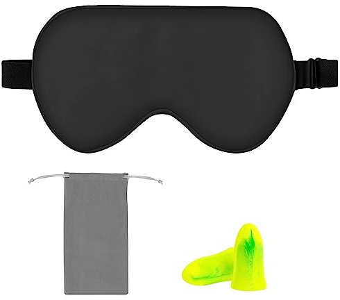 Amazon Basics Geschwungene Schlafmaske aus echter, natürlicher Maulbeerseide mit verstellbarem Band, Schwarz