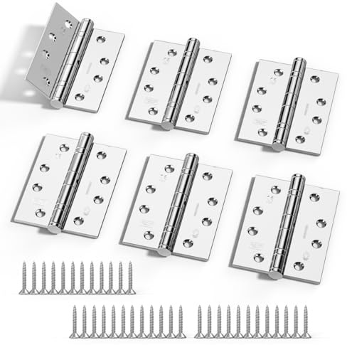 Bwintech 3 Pairs 100 x 75 x 2.7mm (4 inch) Polished Chrome Hinge for Fire Door, Steel Fire Rated Internal Door Hinges, Ball Bearing Hinge for Internal Use in Residential and Commercial Buildings