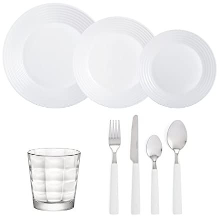 Quid Harena-acqua-habit Vajilla Vidrio-set 6 Vasos Vidrio-set 24 48 Piezas - 6 Personas Sodo No Apto Microondas Apilable