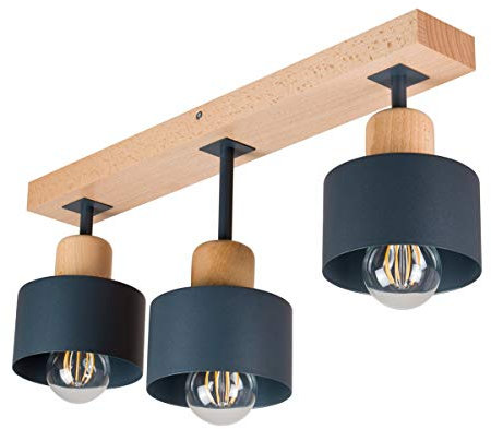 alfalux Plafonnier LED Suspension Luminaire Pour Salon Cuisine Chambre Moderne En Métal Et Bois De Hêtre Anthracite/Bois 3 abat-jour AN50x7BU