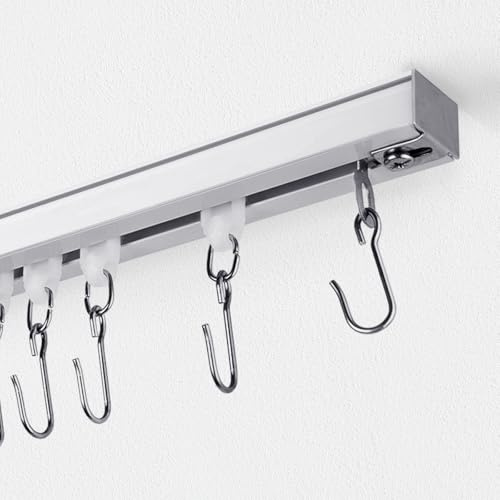Curtain Track, Ceiling Curtain Track with Roller Hooks, Ceiling Mount Rail Set for Room Divider, 9ft - 12ft (White)
