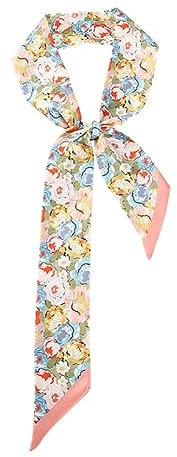 JERLA 100% Mulberry silk Scarf Bag Head Hair Ribbon Handbag Handle wrap Tie Bundle Neckerchief Scarf for women (Pink flower)