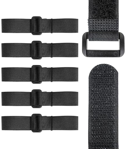 Kardborreband med spänne, 5 st, 120 cm långa, i svart, nylonkabel Kardborreband, spänne Kardborreband, återförslutningsbar kabelorganisatör, buntband Kardborrefäste, klämkabelband
