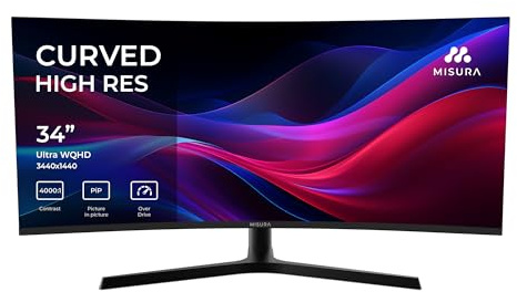 MISURA | Monitor Gaming 34 Pulgadas Curvo | 165 Hz | Pantalla Ultrawide Curva QHD, 21:9 | 1ms | HDR | 4000:1 | Pip & PBP | Luz de respiración RGB | VESA - EG34RWA