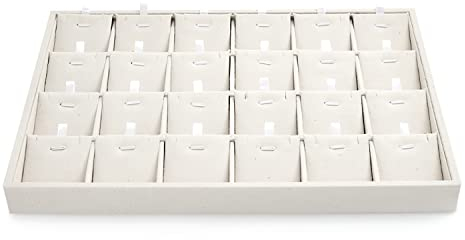 Papten vassoio per gioielli impilabile in iuta, cassetto portagioie, organizzatore di inserti per gioielli a 24 scomparti per collane (beige)