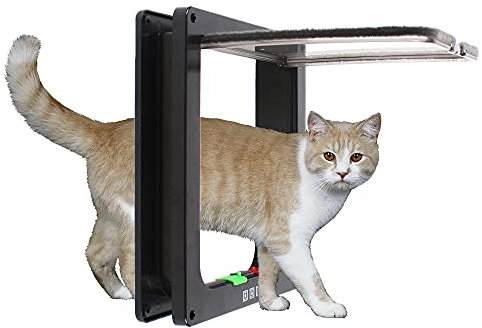 Kattlucka innerdörr husdjursdörr hundlucka för katter och små hundar – hunddörr kattdörr husdjurslucka, fri tillgång i båda riktningarna (28,5 x 24,5 x 6 cm flik)