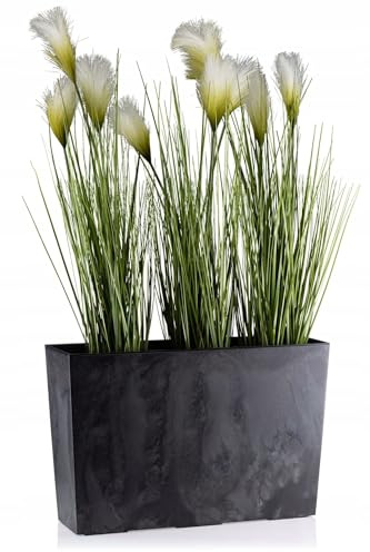 HowHomely Blumentopf Schwarz 36 x 56 x 19 cm Pflanzkübel Groß Außen mit Bewässerungssystem - Pflanzkübel Rechteckig Betonoptik für Deko Wohnzimmer und Garten