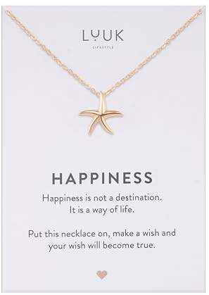 LUUK LIFESTYLE Halsketten mit Anhänger und Happiness Spruchkarte | aus wasserfestem Edelstahl, filigranes Design, moderner Damenschmuck, Geschenkidee, Silber, Gold, Rosé