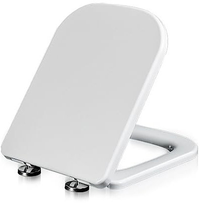 Giural WC Sitz Eckig Mit Absenkautomatik, Toilettendeckel Softclose, Klobrille Abnehmbar Leicht Zu Reinigen, Toilettendeckel Aus PP Klobrille Weiß WC-Sitz,04B