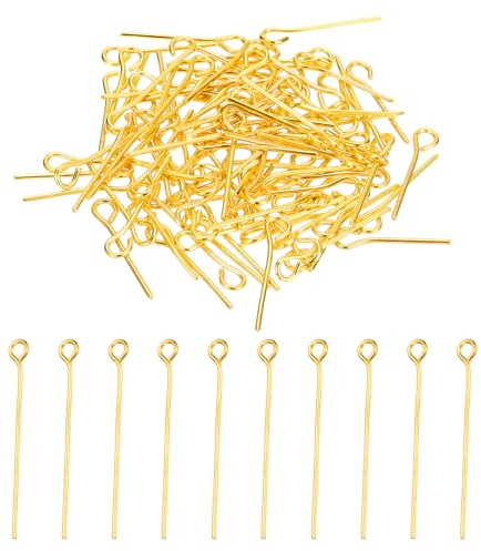 PATIKIL Lot de 150 épingles à œillets ouverts de 16 mm, aiguilles à tête métallique de 23 calibres pour la fabrication de bijoux, boucles d'oreilles, colliers, bracelets, créations DIY, ton or