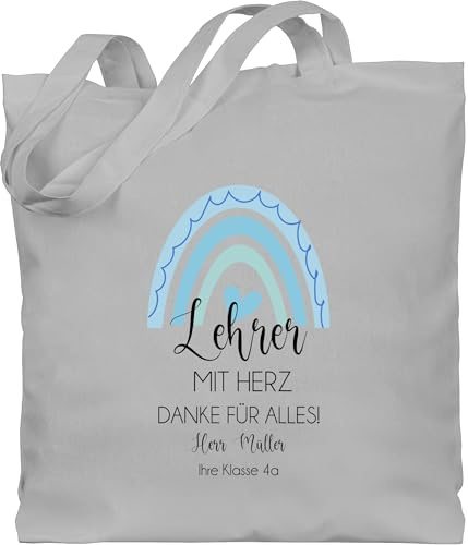 Baumwolltasche - Lehrer mit Herz | Lehrer Geschenk | Lehrer Abschiedsgeschenk | Geschenke für Lehrer | Lehrer Geschenke zum Abschied - Unisize - Hellgrau - tasche wo drauf steht (bester lehrer)