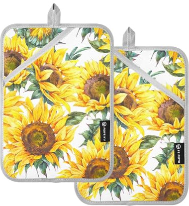 ZRWLUCKY 2pcs Kitchen Pot Holders Heat Resistant Gold Sunflower Wild Flower Potholders with Pockets Oven Pads 2 Pieces