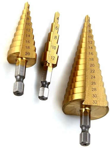3 Pcs Large HSS Steel Step Cone Drill Titanium Bits Set l Multi-Size Drill Bits for Metal, Wood, Plastic | Versatile