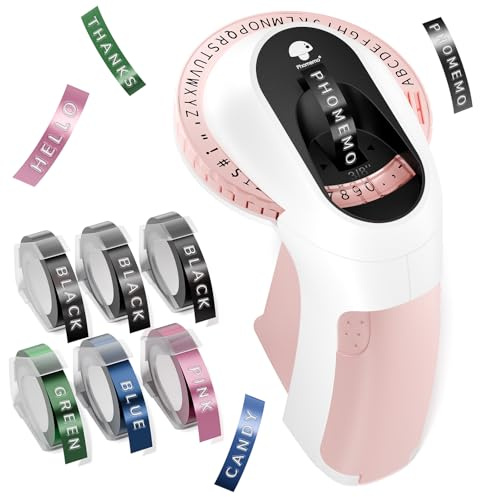 Phomemo Embossing Label Maker Machine, Scrapbook Junk Journal Supplies, Embossed Label Maker, 3D Retro Old School Embosser Labeler, Embossing Label Waterproof for Kid DIY Home School Office, Pink