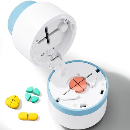Pill Cutter 1/4 - Pill Splitter with Stainless Steel Blade for Cutting Small Pills or Large Pills in one Fourth, Suitable for Cuting Vitamins, Tablets (1-4 Blue)