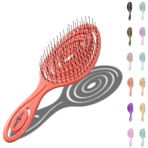 CHIARA AMBRA Spazzola Districante Capelli Bagnati e Asciutti - Spazzola Capelli Ricci Lisci Mossi - Scioglinodi e Anti Rottura per Extension - Ergonomica con Design a Spirale - Color Pesca