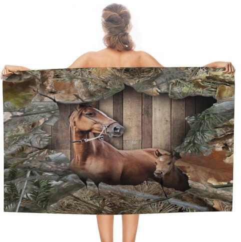 Strandtücher, Realistisches Nutztier Horse Duschtücher Mikrofaser Strandtuch Sandfreie Schwimmhandtücher Für Reisen Männer Damen 80X130Cm