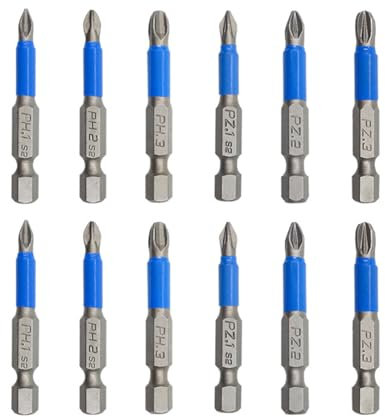 PERSENTU 12Pcs Magnetic Impact Screwdriver Driver Bits Set,Screwdriver Bit Sets Electric Screw Driver Bit Hex Shank Head Drive Bits(PZ1 PZ2 PZ3 PH1 PH2 PH3)