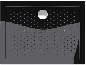 doporro Duschtasse Duschwanne 70x100x4 Ablaufgarnitur Schwarz aus Acryl | Flache Duschwanne mit Anti-Rutsch, für bodenebene Montage mit DIN-Anschlüssen – stabil & sicher Lucia02+AL02