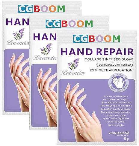 Maschere per mani, 3 paia di guanti idratanti, maschere esfolianti, curative e morbide, per mani secche e screpolate (Lavanda)