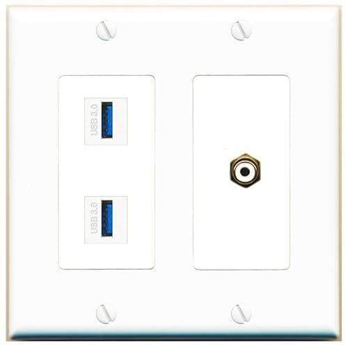 RiteAV Placa de pared hembra de 2 puertos RCA-White 2 USB-3 de 2 puertos [blanco]