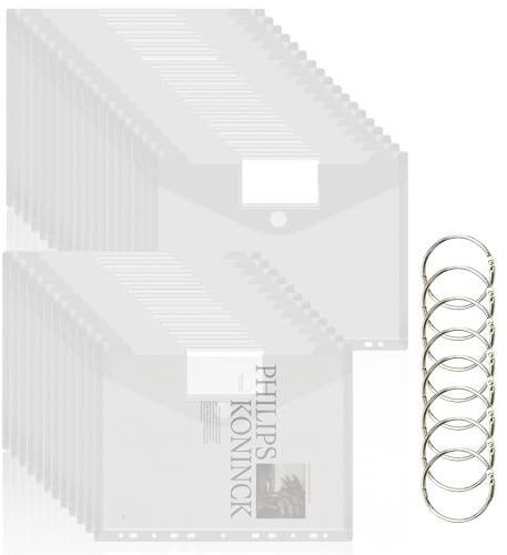 Yeria 30 Stück A4 Dokumententasche mit Loseblattringen & Etikettentasche - Dokumentenmappe A4 zum Abheften mit 11 Lochrand, Transparente Sammelmappe zur Dokumentenorganisation (Farblos Transparent)