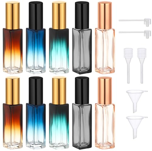 Segbeauty Parfümzerstäuber Nachfüllbar, 10 Stück 10ml Parfum Flakon Leer, Reiseparfümsprayer Glas, Reise Essentials, mit Trichter, Dropper, Pumpenkopf