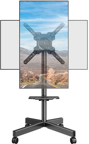 ELIVED TV Ständer Rollbar für 23-60 Zoll Fernseher bis zu 35kg, Max VESA 400x400mm, TV Standfuss mit Rollen Höhenverstellbar 90° Drehung Bodenständer EV2114B