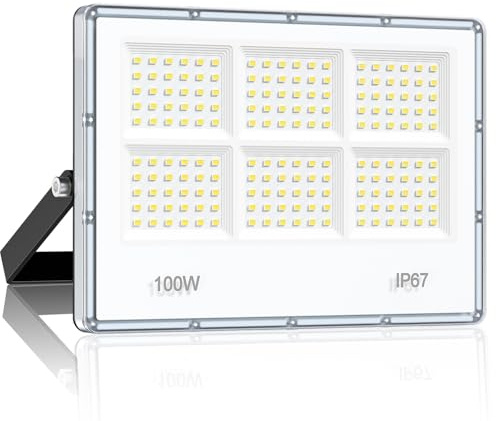LAMLAMCK 100W Projecteur LED Extérieur - 10000LM 180LEDs Super Luminoso Bianco Spot LED Extérieur, Eclairage Exterieur Étanche IP67, 7000k Blanc Froid Lampe Exterieur pour Garage, Cour, Rue, Stade