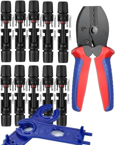 Outils de Sertissage Solaires pour Câble Solaire 2,5/4/6 mm² avec 1 Pince à Sertir, 10 Paires de Connecteurs Solaires et 2 Clés pour l'Assemblage des Câbles des Panneaux Solaires