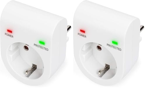 DIGITUS DN-95400 - Adaptateur de Protection Contre Les surtensions - 1 unité - 16 A / 230 V / 50 Hz - Max. 3.500 W - Indicateur d'état LED - Courant de Fuite Max. 13.500 A - Blanc (Lot de 2)