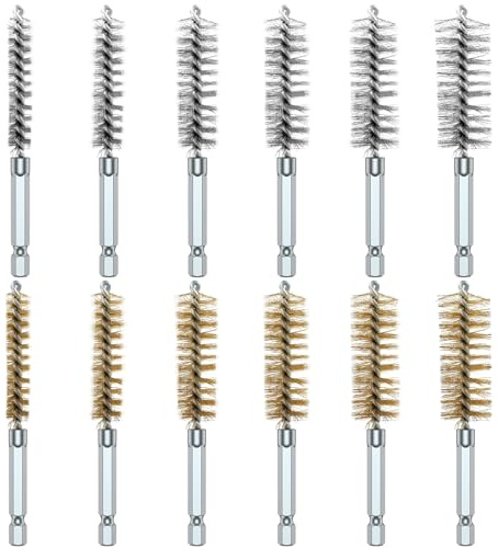 12pcs Drahtbürste Bohrmaschine 8/10/12/15/17/19mm Zylinderbürste mit 6mm Sechskantschaft Multifunktionale Heizkesselbürste für Bohrmaschinen Schlagschrauber Stabschleifer