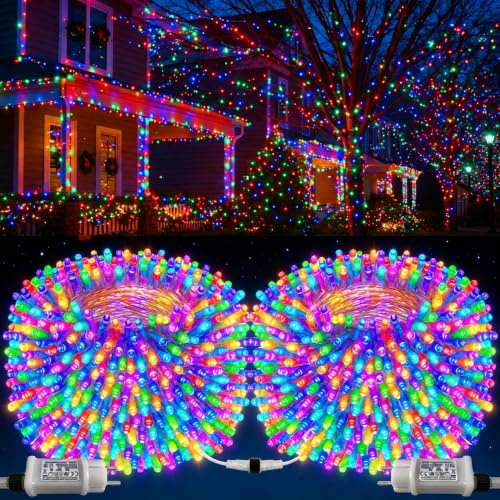 [2 Stück] LED Lichterkette Außen Bunt 200LED 22M, Insgesamt 44m 400 LED Lichterkette Weihnachtsbaum Innen mit Stecker/Timer, Transparente Kabel, Wasserdicht Lichterketten für Weihnachtsbeleuchtung