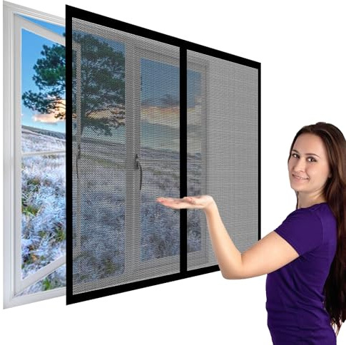 Mosquitera Magnetica para Ventanas 129 x 205 cm sin Taladrar Mosquitera Ventana Magnetica con Gancho Cierre Automaticamente para Todas Las Puertas y Ventanas, Negro