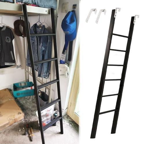 Scaletta Letto a Castello Scala a Castello per Bambini e Adulti per Soppalco Dormitorio, Scala a Castello Nera per Camper con Gancio, Scala Corta Sostituibile con Gradino Largo, Scala In Metallo Salva