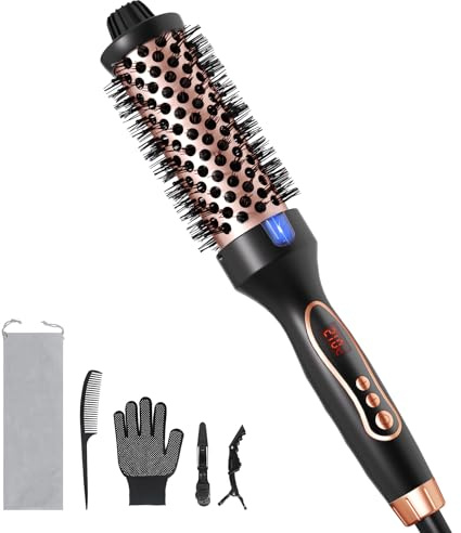 FELLAT Thermobürste, Thermal Brush Ionische Lockenbürste Erhitzt zur Erzeugung Natürlicher Locken, Haarglätter und Lockenwickler 2 in 1, Dual Spannung, 9 Temperaturstufen, Haar schonend