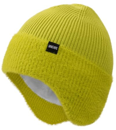 Wmcaps Wintermütze, Mütze mit Warmem Fleecefutter und Ohrklappen für Herren Damen, Warme Thermische Strickmütze für Den Außenbereich Komfortabel Weich Stretchy Geschenk für Männer Frauen, Zitronengelb