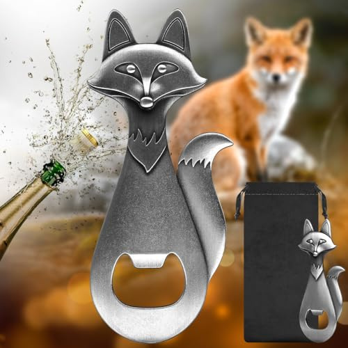 LULLEA Fox Bottle Opener – Quirky Gift for Men Women – Silver Fox-Shaped Bar Accessory with Gift Bag – Ideal for Birthday, Fathers Day, Christmas, Pub Nights