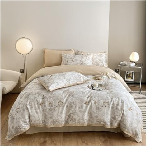 Set di biancheria da letto in cotone con stampa floreale, lenzuola e federe ultra morbide e traspiranti, 4 pezzi, per tutte le stagioni