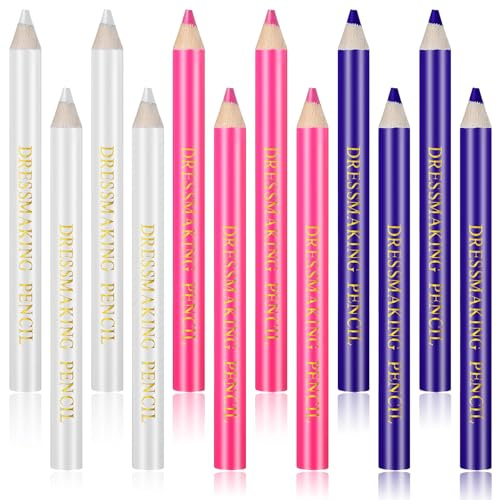 Larrel 12 Stück Schneiderkreide, 3 Farben Schneiderkreidestift Stoffkreide Nähkreide Wasserlösliche Nähstoffmacher Stoff Marker Stift zum Markieren Diversen Stoffen, Ledern, Handwerk Nähmarker