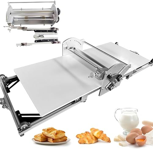 Elektrisch Teigrolle mit Einstellbarer Teigstärke, Faltbare Teigrolle mit Ausrollbrett, ElektrischTeigrolle für Pizza, Croissants, Gebäck und Fondant, Tischgerät