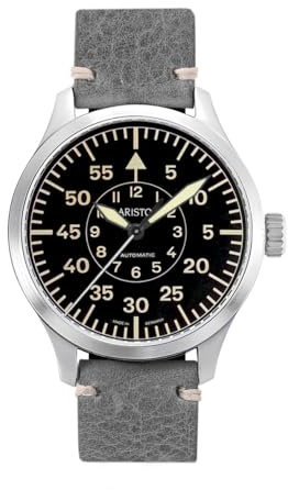 Aristo Pilot Aristomatic Plus Ref. 7H98175-BS3 - Orologio da aviatore grande 47 mm con vetro zaffiro, fondo in vetro minerale XL, movimento automatico svizzero SW200-1, prodotto in Germania
